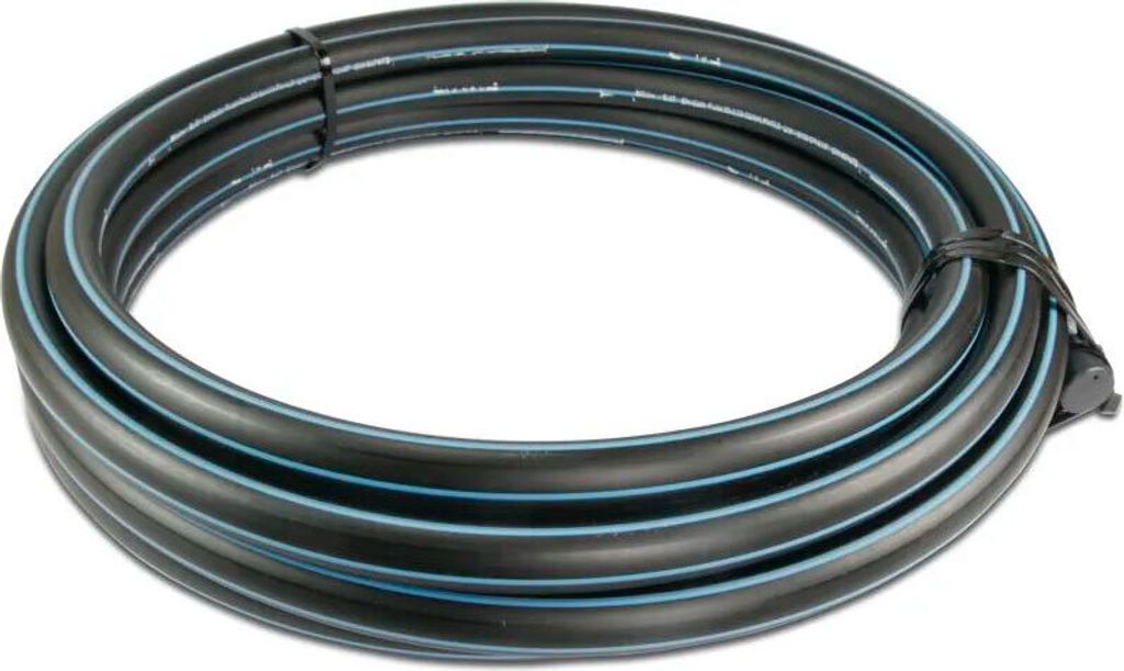 Wasserrohr, Druckrohr PE80 - 32 mm x 3,0 mm, Glatt SDR 11, 12,5bar, Schwarz/Blau 1m, DVGW type D=0,80m
