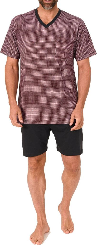 Normann Herren kurzarm Schlafanzug Shorty - Pyjama auch in Übergrössen erhältlich ; rot1 , 48