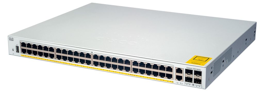 Cisco CAT1000L 52Port fixed managed L2 Switch: - 48x1GE Ports, PoE+ with 370W PoE budget, 4x1GE SFP uplinks, - 104Gbps switching Bandwidth, WebUI, ...