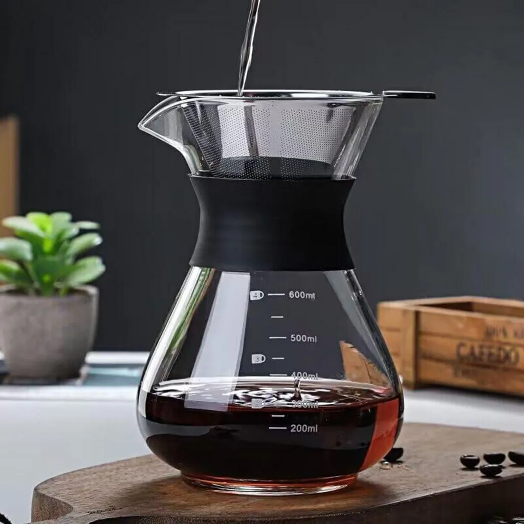 Caffettiera Manuale Pour Over 600ml | Filtro Acciaio Inox Doppio Strato