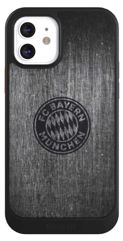 NIVOCASE Hülle für Apple iPhone 12 Handyhülle NIVOcore Case Schwarz FC Bayern München FCB Metallic Look