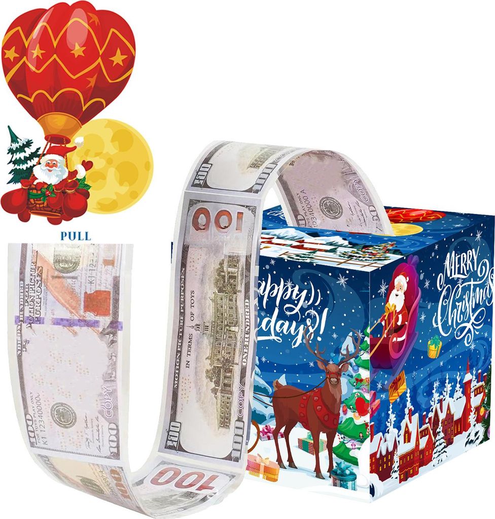 Weihnachtsgeldbox zum Herausziehen, DIY-Weihnachtsgeschenkbox mit transparenten Beuteln, Weihnachtsgeldhalter zum Herausziehen für Kinder und Erwa...