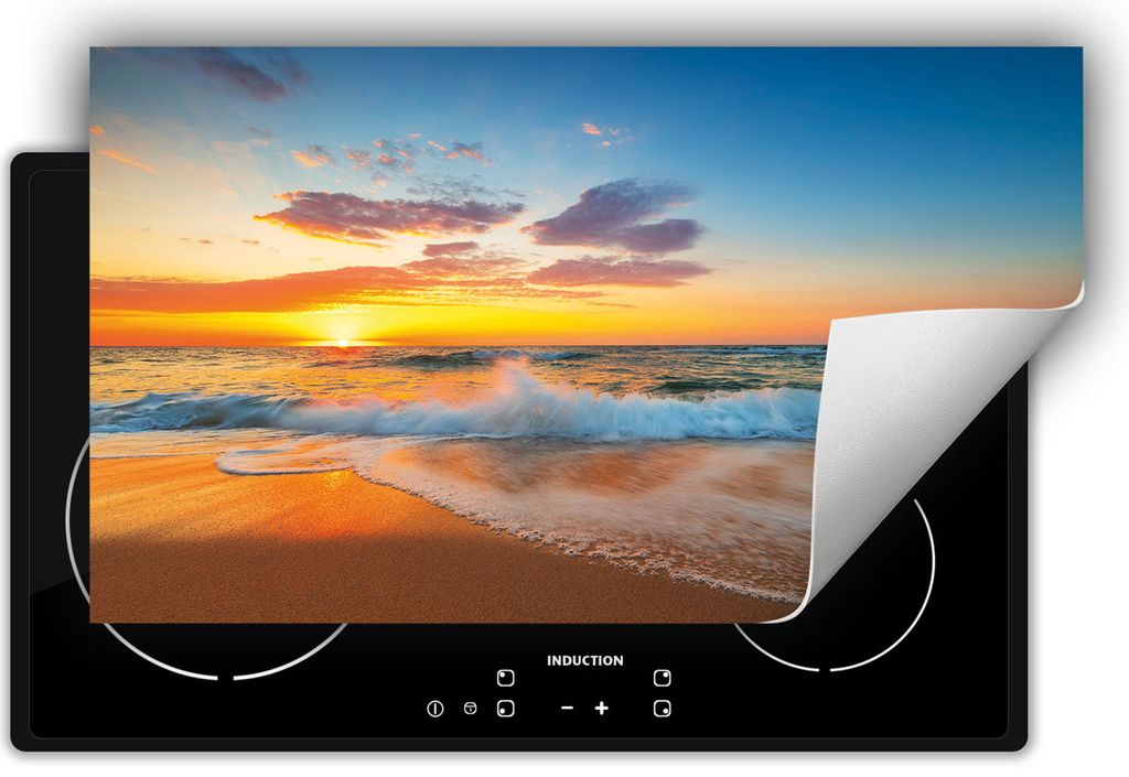 DarHaus Herdabdeckplatte 90x52 cm Anti Rutsch Matte Aufrollbar, Sonne - Meer
