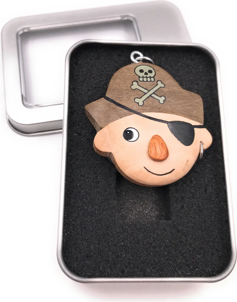 Ciondolo Portachiavi Legno Pirata - Design Attaccante in Box Regalo