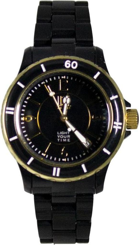 Light Time Armbanduhr Quarz Damen Kunststoff Datum Schwarz Gold L114D