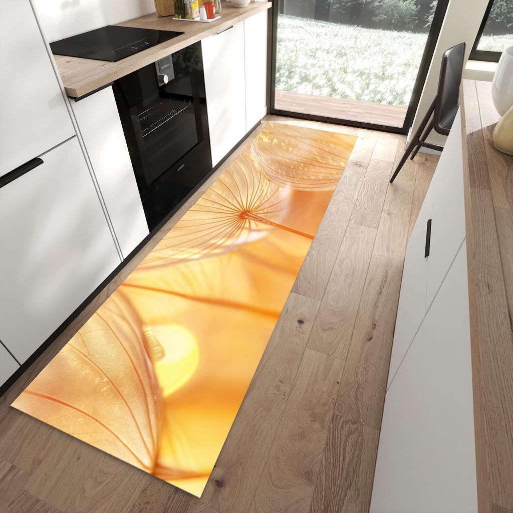 Küchenteppich 80x280cm rutschfest & abwischbar PVC Läufer - Dandelion Makroaufnahme