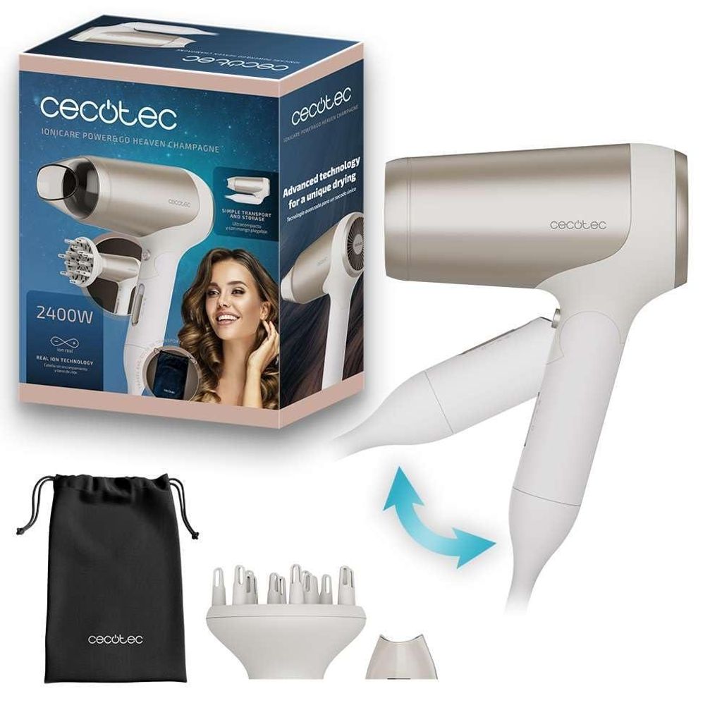 Haartrockner, faltbar, 2400 W, DC-Motor, echte Ionen-Technologie, kompakt, Kaltluft, inkl. Diffusor, Konzentratdüse und Tragetasche