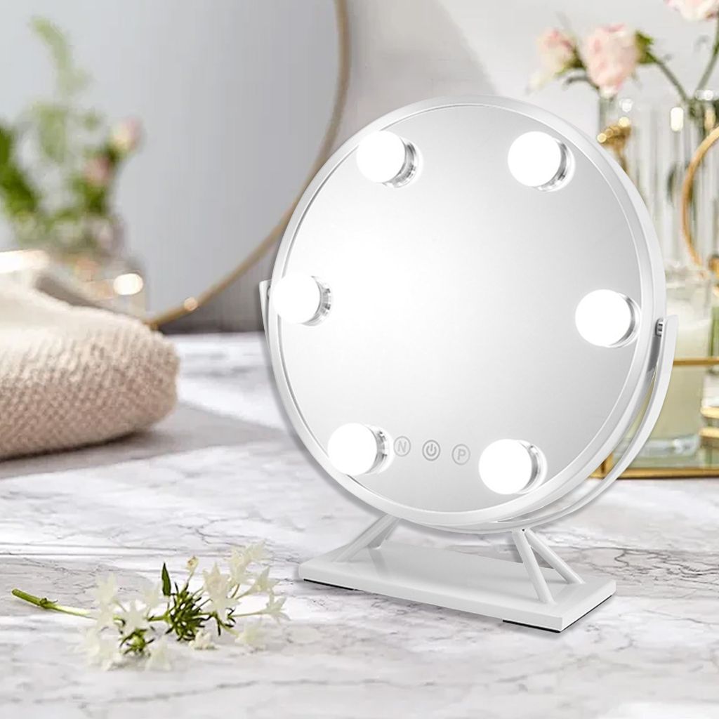 Kosmetikspiegel, Beleuchtung Schminktischspiegel mit 6 Dimmbare LED, 3 Farbtemperatur Licht, 360° drehbar, Touch Steuerung, Weiß