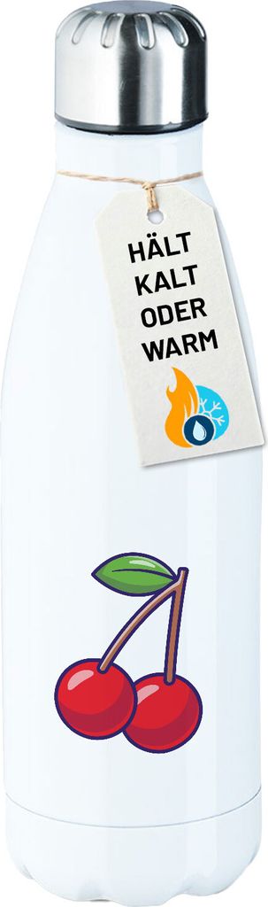 Huuraa Edelstahl-Trinkflasche Kirsche Comic Geschenk 500ml White Wasserflasche Kirsche Präsent