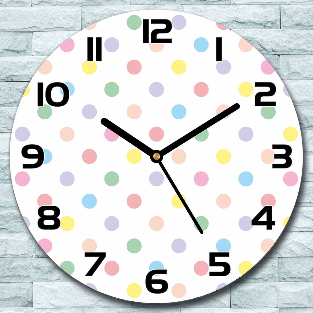 Wanduhr aus Glas Rund fi 30 Pastell Punktemuster Quarz Deko Schlafzimmer Büro