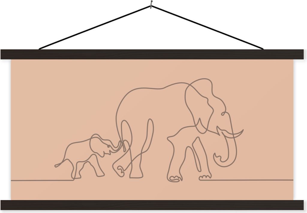 MuchoWow Textilposter Elefant - Einfach - Minimalismus 150x75 cm mit schwarzem Rahmen - Posterleiste