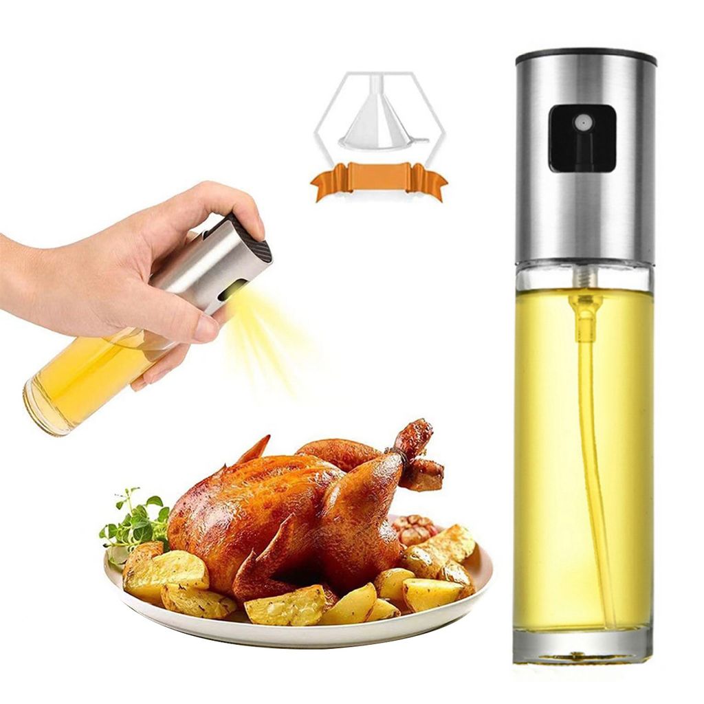 8-teiliges Set Edelstahl Öl-Sprühflasche mit Bürste, Trichter und Druckfunktion, ideal für Grillen, Kochen und Backen, für gleichmäßige Ölv...