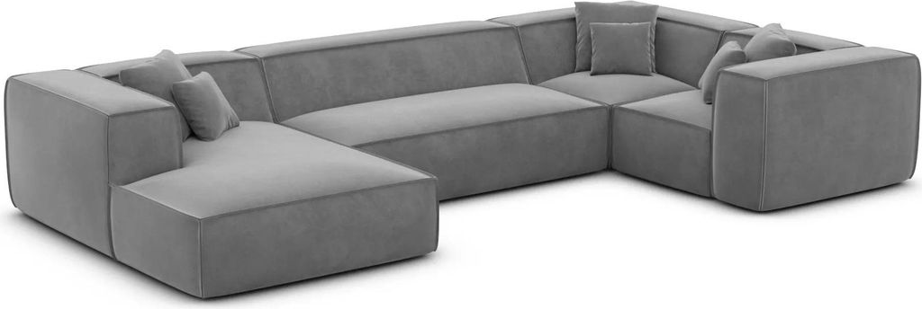 Samtstoff U-Form XL Wohnlandschaft Arelia Dunkelgrau Links