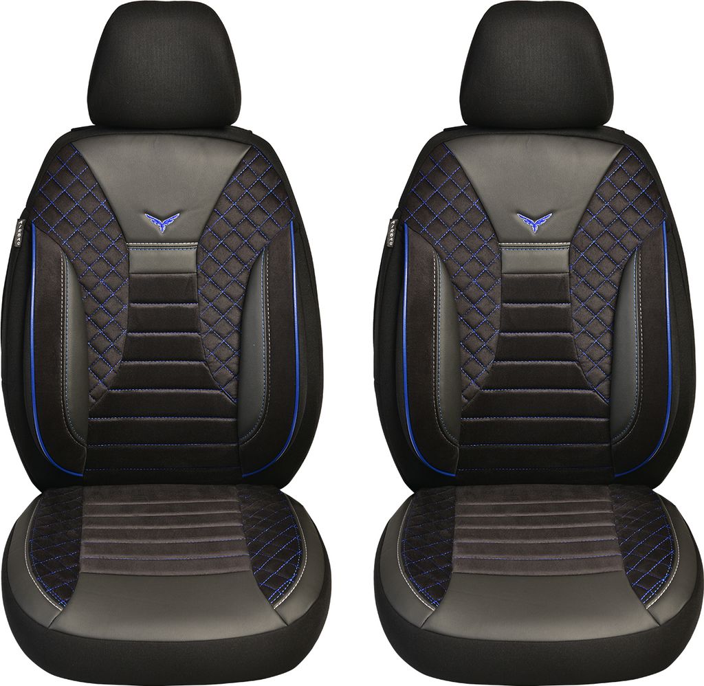 Schonbezüge Sitzbezüge für VW T6 T6.1 Transporter Bj 2015-21 in Schwarz/Blaue Naht PS806