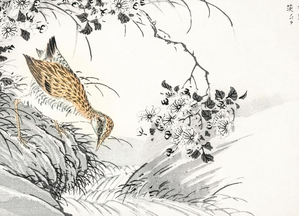 Poster 18x13cm Sandpiper, Japanischer Vintage Kashu für das Wohnzimmer