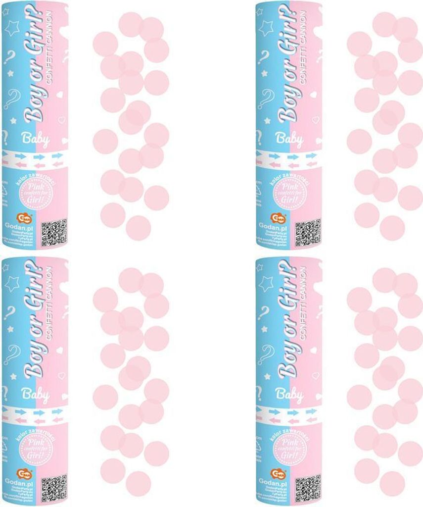 4 Konfettikanonen Babyshower rosa Mädchen