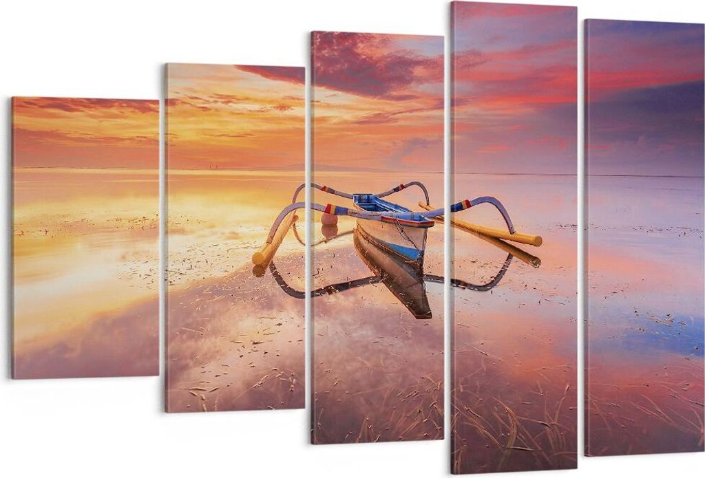 Bild auf Leinwand - Leinwandbild - 5 Teile - £ódŸ Westen Die Sonne - 150x100cm - Wand Bild - Wanddeko - Wandbilder - Leinwanddruck - Bilder - Wa...