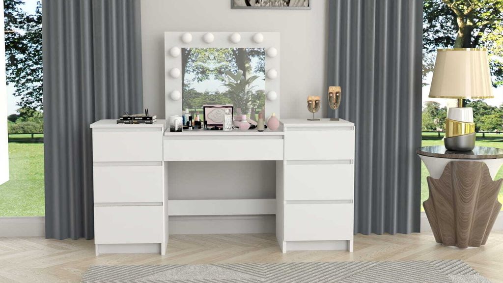 Schminktisch Mit Spiegel Weiß Mit Spiegel 12 Led Visagist Produktbild 4