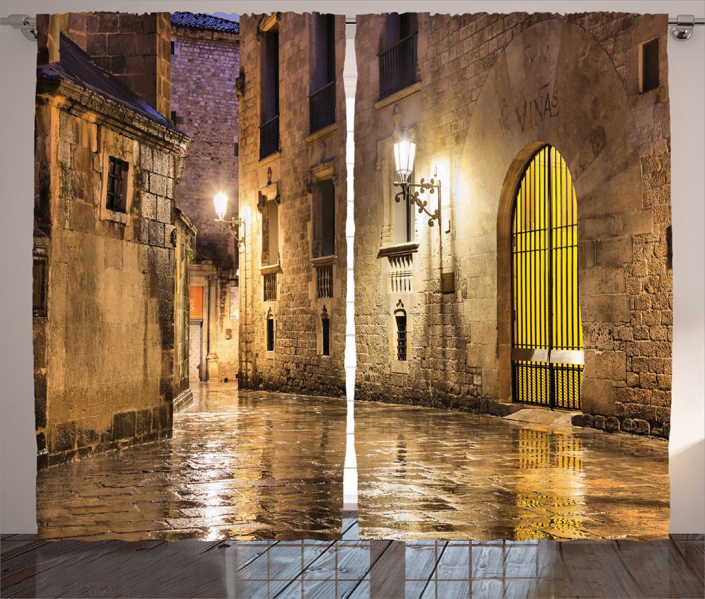 ABAKUHAUS Sahne Rustikaler Vorhang, Gothic Steine, Wohnzimmer Universalband Gardinen mit Schlaufen und Haken, 280 x 245 cm, Creme