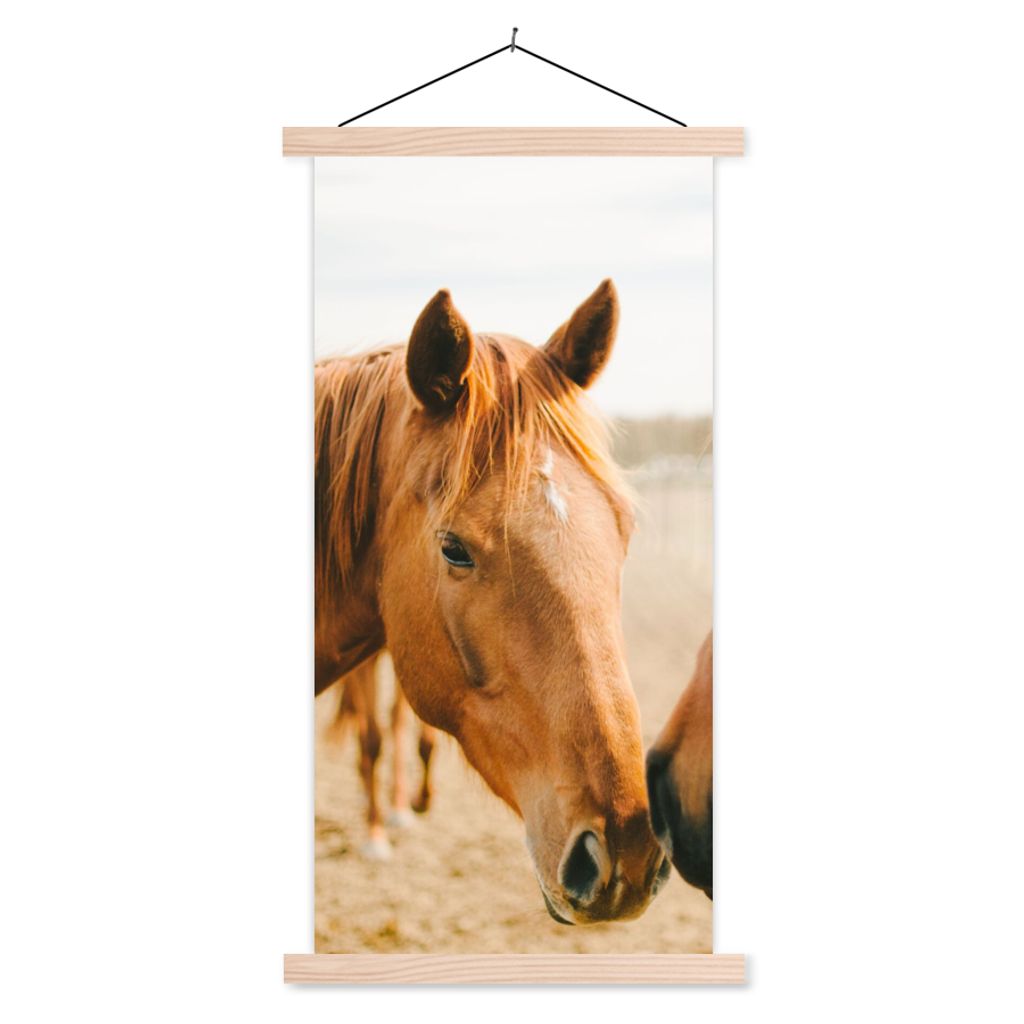 MuchoWow Textilposter Pferd - Strand - Tiere 40x80 cm mit holzfarbenen Rahmen - Wohnzimmer
