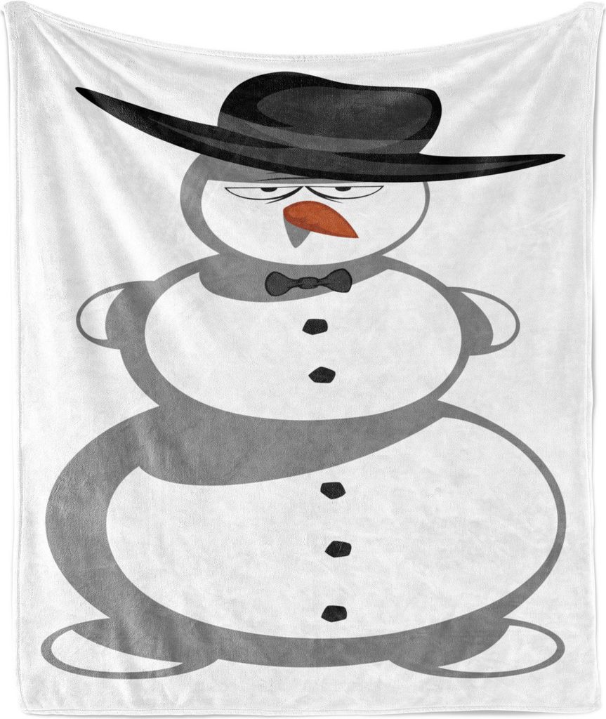 ABAKUHAUS Schneemann Weich Flanell Fleece Decke, Mann in einem Hut und eine Fliege, Gemütlicher Plüsch für den Innen- und Außenbereich, 125 x 1...