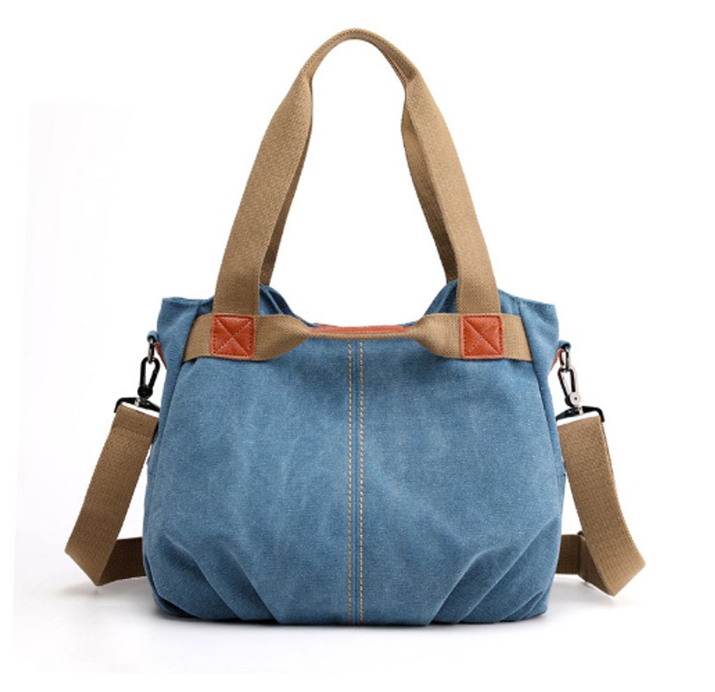 Handtasche Damen Canvas Schultertasche Multifunktionale Umhängetaschen Casual Hobo Groß Taschen für Arbeit Schule Beach Shopper Blau