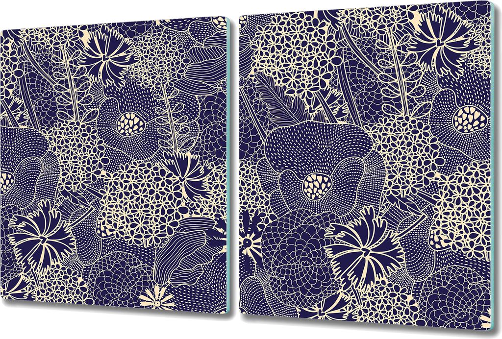 Glas Schneidebrett Herdabdeckplatten Schneideplatten - 2x 40x52 cm - Vintage Blumen