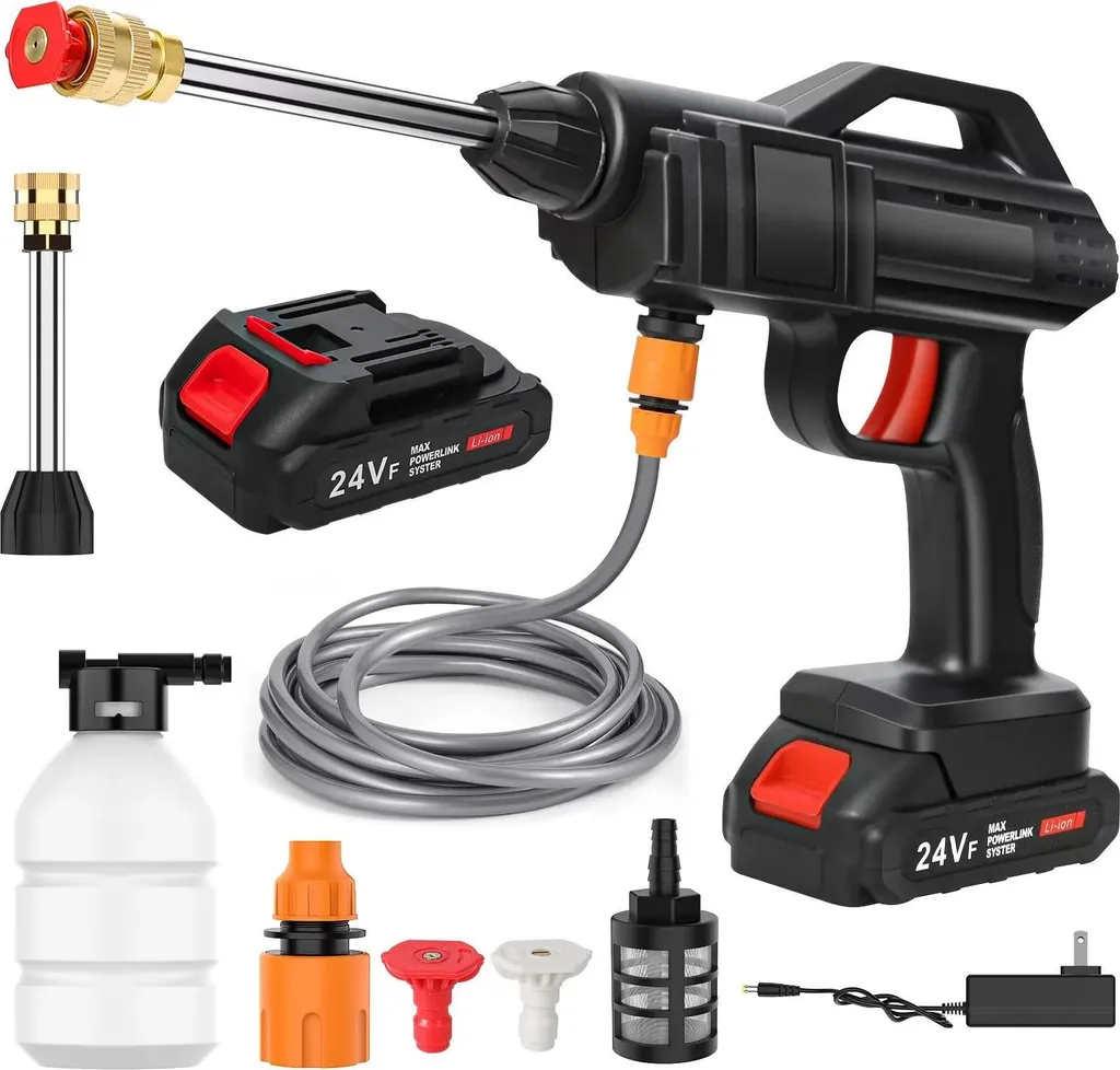 Idropulitrice a batteria - Pistola a spruzzo per lavaggio auto - 1500 W - Batteria 18 V - Con 1 batteria - Portatile - Oro