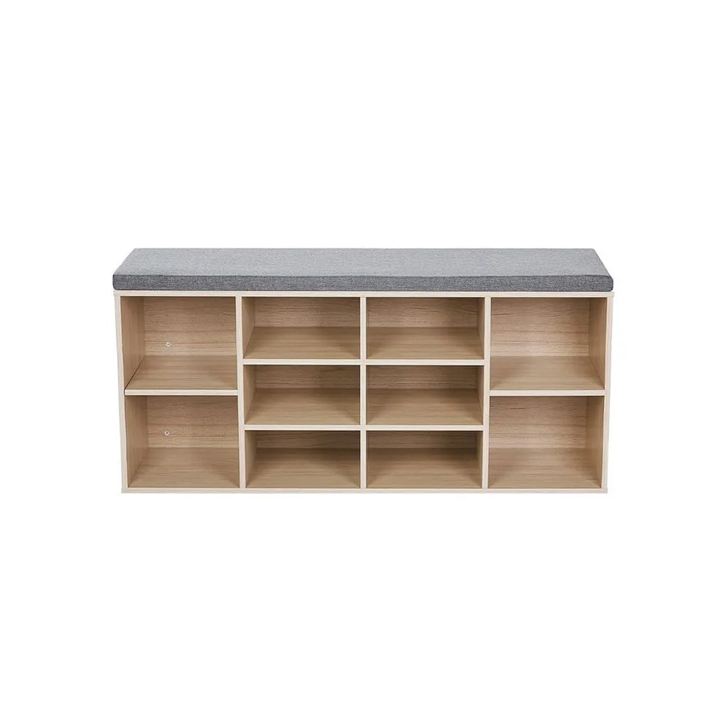 Banc à chaussures avec 10 compartiments rembourré 104x30x48 cm d'entrée