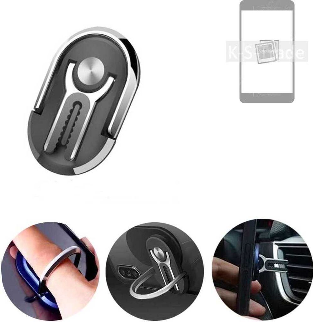 K-S-Trade 3in1 Smartphone-Ring Handy-Ring kompatibel mit Samsung Galaxy S23+ Fingerhalterung Handyring Tischständer Lüftungsgitter-Halterung Tisch
