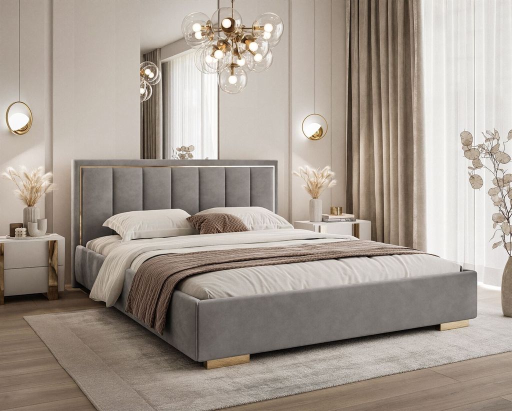 Polsterbett AURELIA mit Bettkasten und Metallgestell 120x200 – Jasmine 90