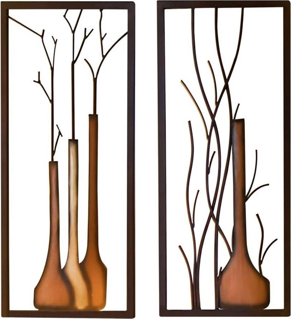 Gilde Wandrelief, rechteckig, Vase, Metall, braun, , , B. Produktbild 3