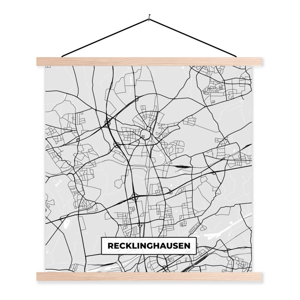 MuchoWow Textilposter Karte - Recklinghausen - Deutschland - Stadtplan - Karte 40x40 cm mit holzfarbenen Rahmen - Posterleiste