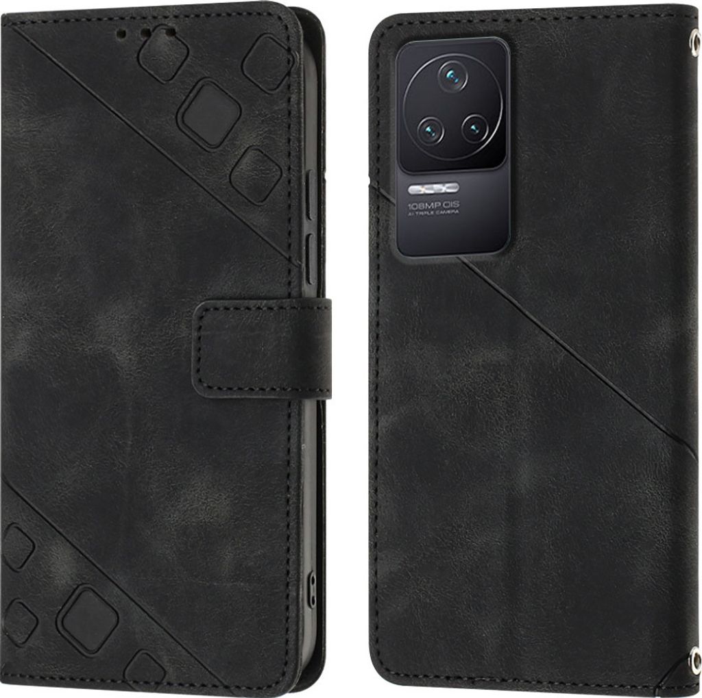 Hülle für Xiaomi Redmi K50 / K50 Pro Prägung Flip Leder Brieftasche Schutzhülle mit Ständer Schwarz