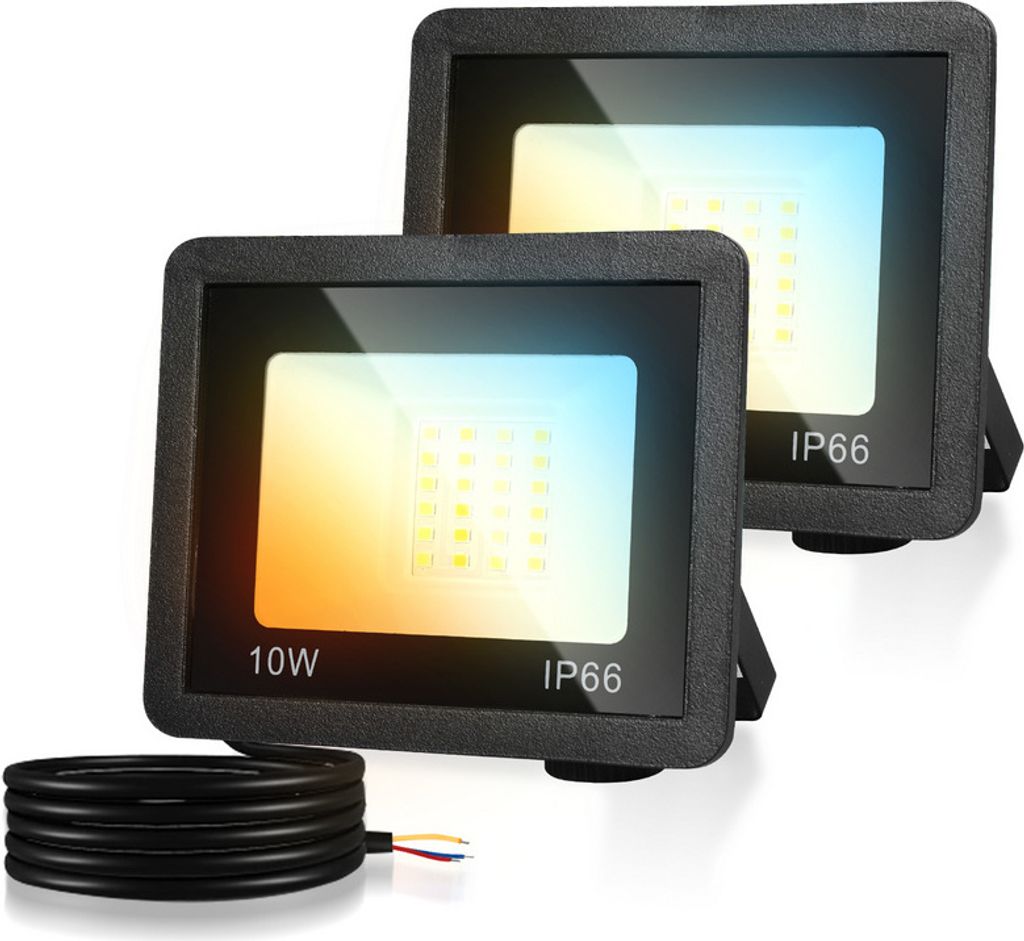 Jopassy LED Fluter LED Strahler LED Baustrahler 2X 10W 3 Farbe 3000/4000/6500K Floodlight mit IP66 Wasserdicht