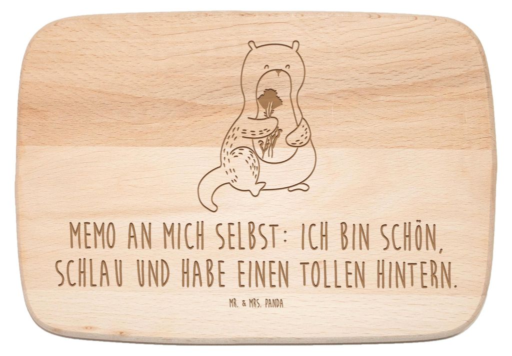 Mr. & Mrs. Panda Frühstücksbrett Otter Blumenstrauß - Transparent - Geschenk, Süß, brotzeitbrettchen, Seeotter, Holzbrettchen, Achtsamkeit, Sc...