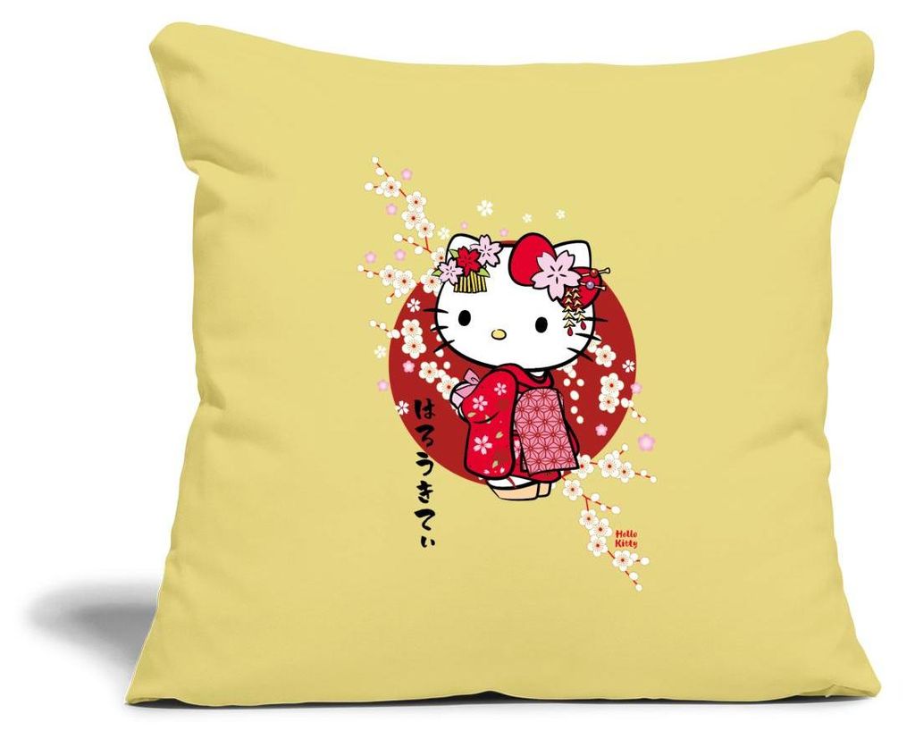 Spreadshirt Hello Kitty Japan Kimono Kirschblüten Kissenbezug 45x45 cm, One size, Hellgelb
