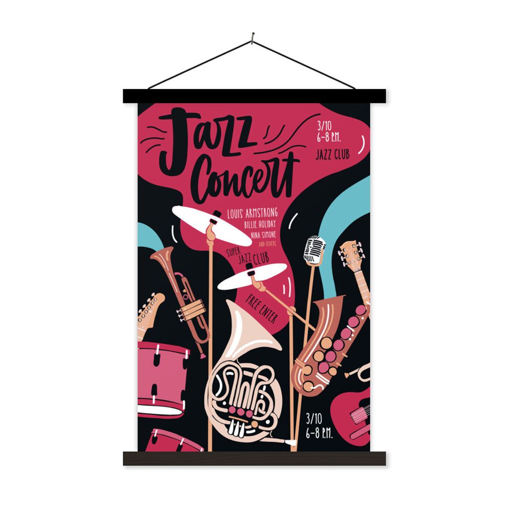 MuchoWow Textilposter Jazzkonzert - Zitate - Musikinstrumente - Horn 40x60 cm mit schwarzem Rahmen - Wanddekorationen