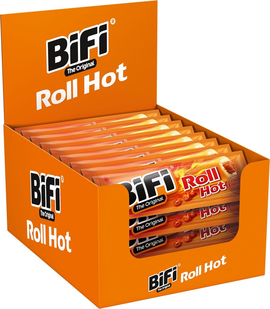 BiFi Roll Hot | herzhafter pikanter Salami Fleischsnack | Snack im Teigmantel | 24er Pack (24 x 45 g)