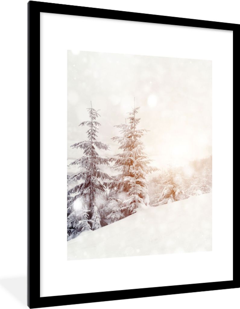 MuchoWow Gerahmtes Poster Baum - Schnee - Winter 60x80 cm - Poster mit Schwarzem Bilderrahmen Wandposter Rahmen Foto Bilder - Wohnzimmer - Dekora...