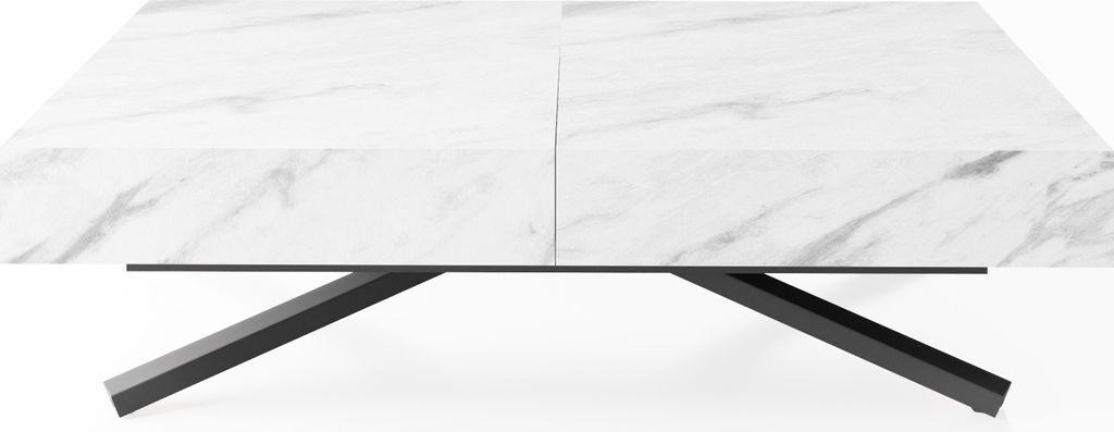 Couchtisch Höhenverstellbar und Ausziehbar Cavetta X in Marmoroptik Weiß - Wohnzimmertisch Esstisch Multifunktionstisch 120-200/80/27-76 cm - Mar...