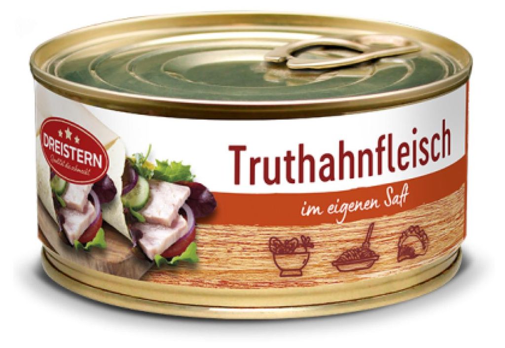 Carne di tacchino Dreistern con il suo succo in scatola ad Immagine del prodotto 