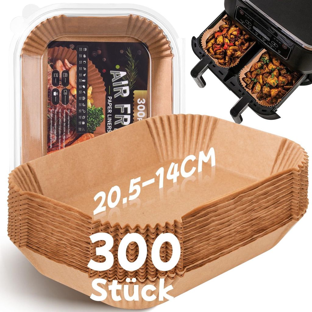 300 Blatt Backpapier für Heißluftfritteusen mit zwei Kammern, 20,5 x 14 cm, kompatibel mit Ninja Dual Zone/Double Stack Heißluftfritteusen, Ninj...