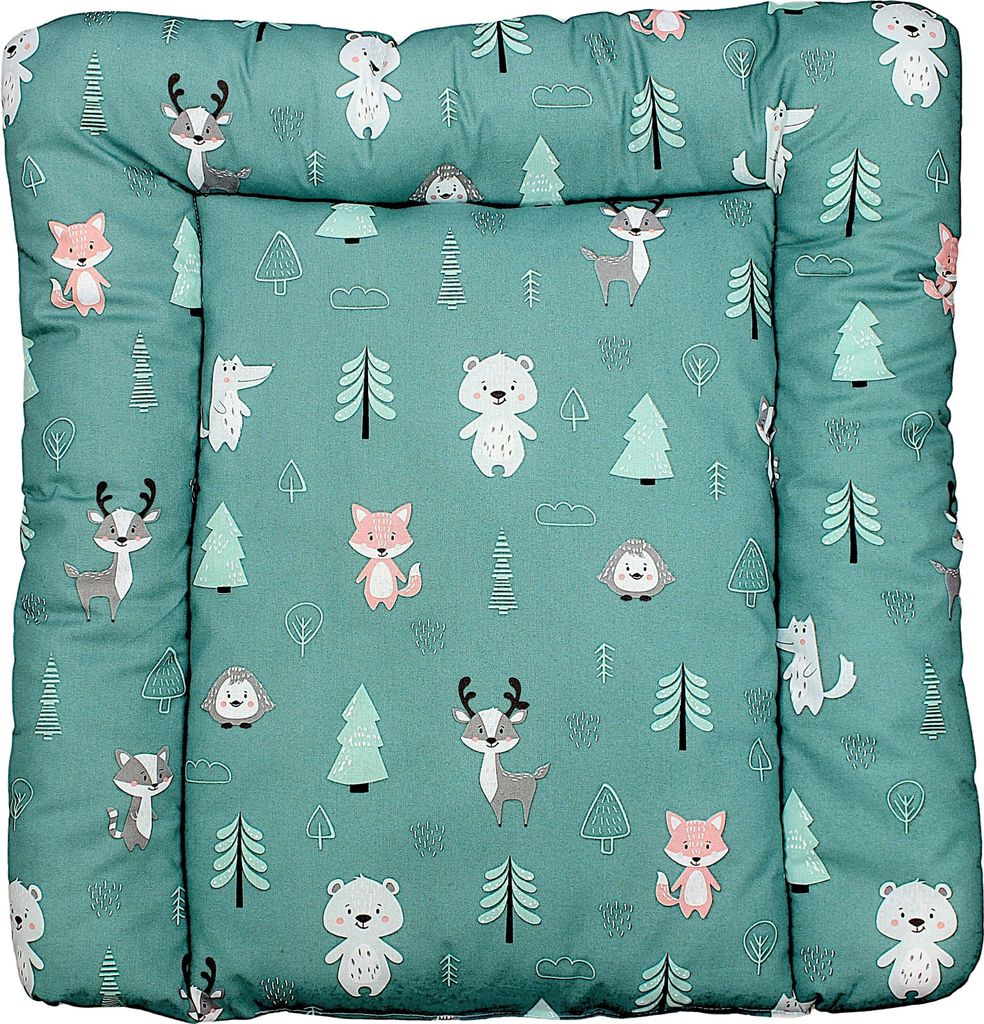 TupTam Baby Wickeltischauflage mit Baumwollbezug Gemustert, Farbe: Wald / Fuchs / Reh / Igel / Bärchen / Grün, Größe: 70 x 60 cm