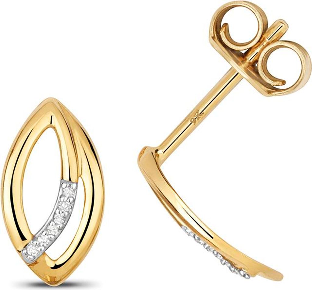 Funkelndes Feuer Elegante 9 Karat (375) Gold Damen - Diamant Paar Ohrstecker Brillant-Schliff H - I1 - 10mm*6mm; TRS35404