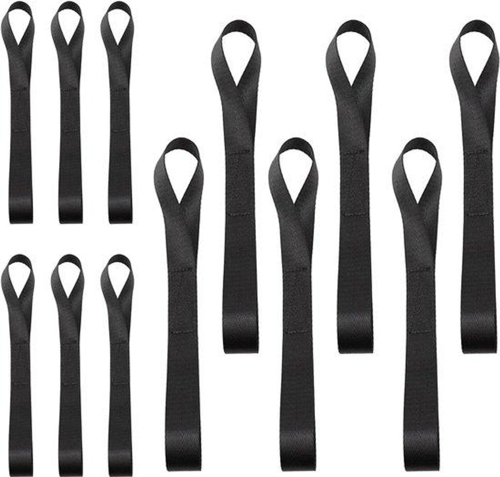 Nylon-Sicherheitsnetze 12 Stück, 465 x 6 cm und 295 x 6 cm, Schwarz, für Fahrräder, Motorrad, Transport, Camping, Klettern, 100 kg Tragfähigkeit