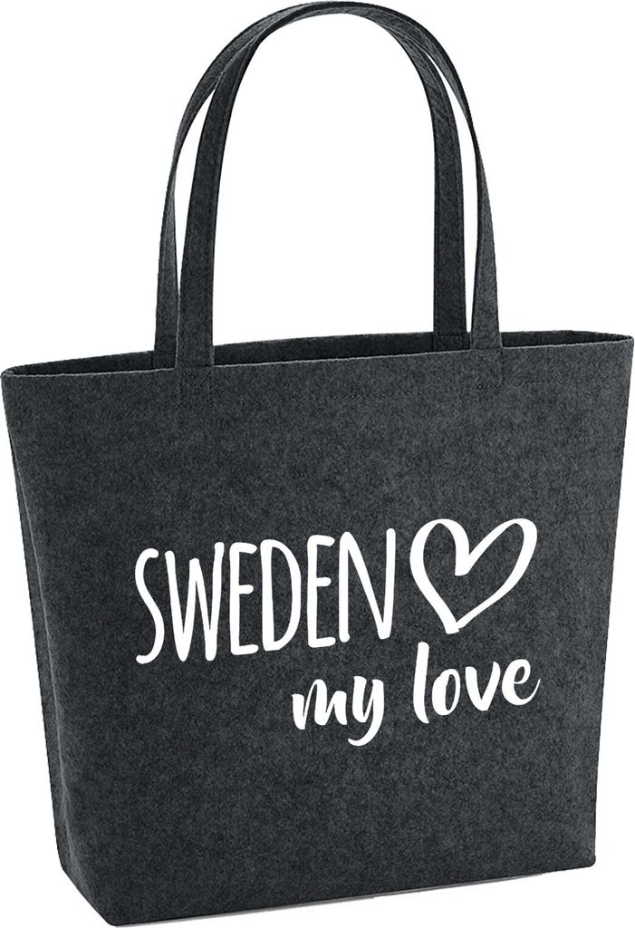 Huuraa Filzshopper Sweden my love 22 Liter Charcoal Melange Filztasche Geschenkidee