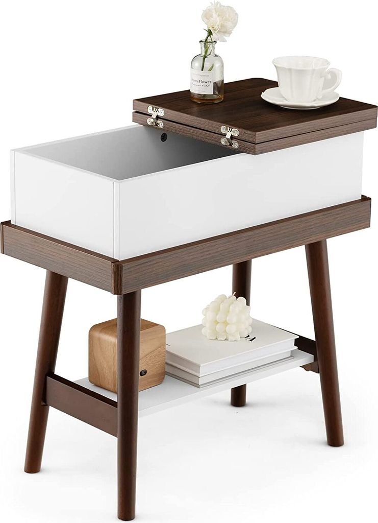COSTWAY Beistelltisch mit klappbarer Tischplatte, schmaler Sofatisch aus Gummiholz, Nachttisch Klapptisch für Wohnzimmer, Schlafzimmer, 60 x 30 x ...