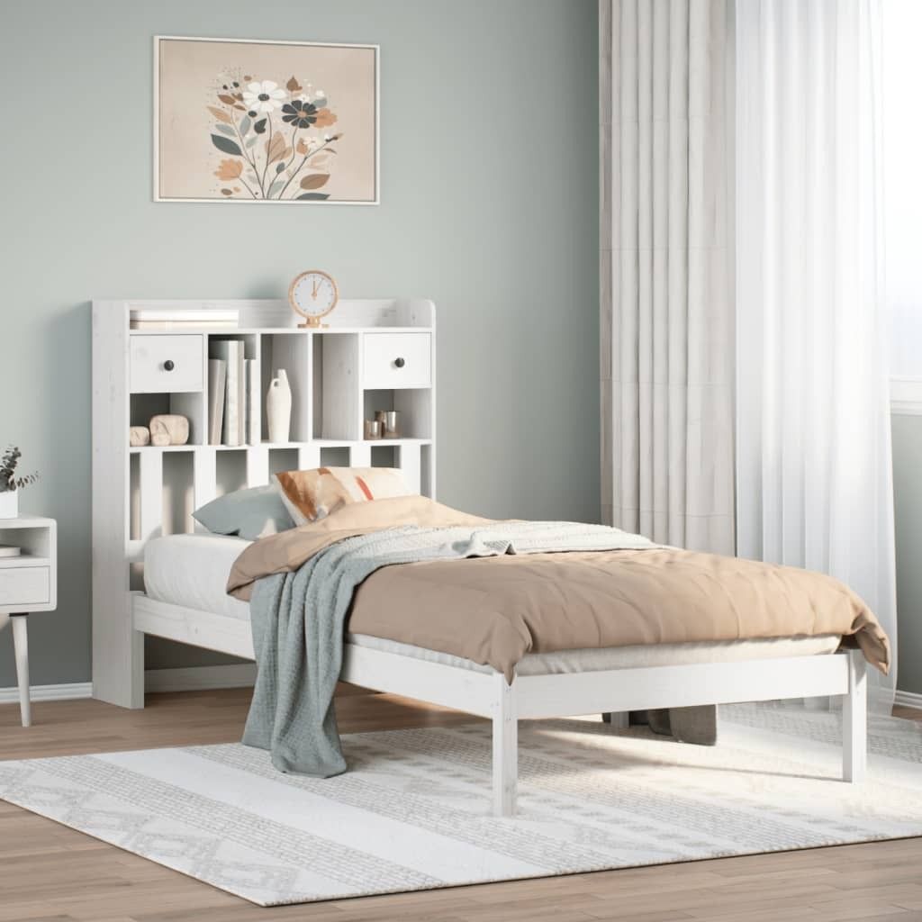 Maison Exclusive - Massivholzbett mit Regal ohne Matratze Weiß 90x190 cm Kiefer