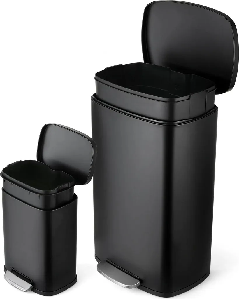 Poubelle à pédale 30 Litres Soft-Close en acier noir mat pour la cuisine